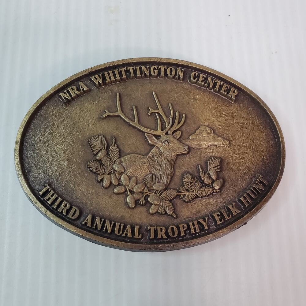 NRA Whittington Center Belt Buckle 3rd Annual Trophy Elk Hunt Buck Deer 3.5x2.5"